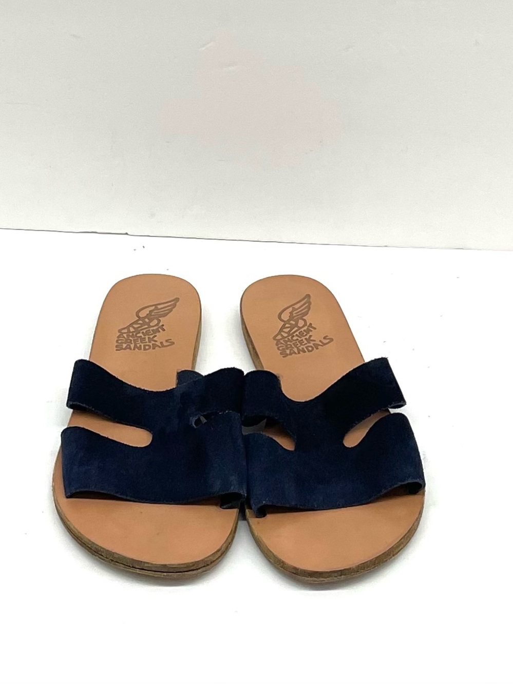Ancient Greek Sandals Navy Suede Double-Strap Slide Sandals Sz 8